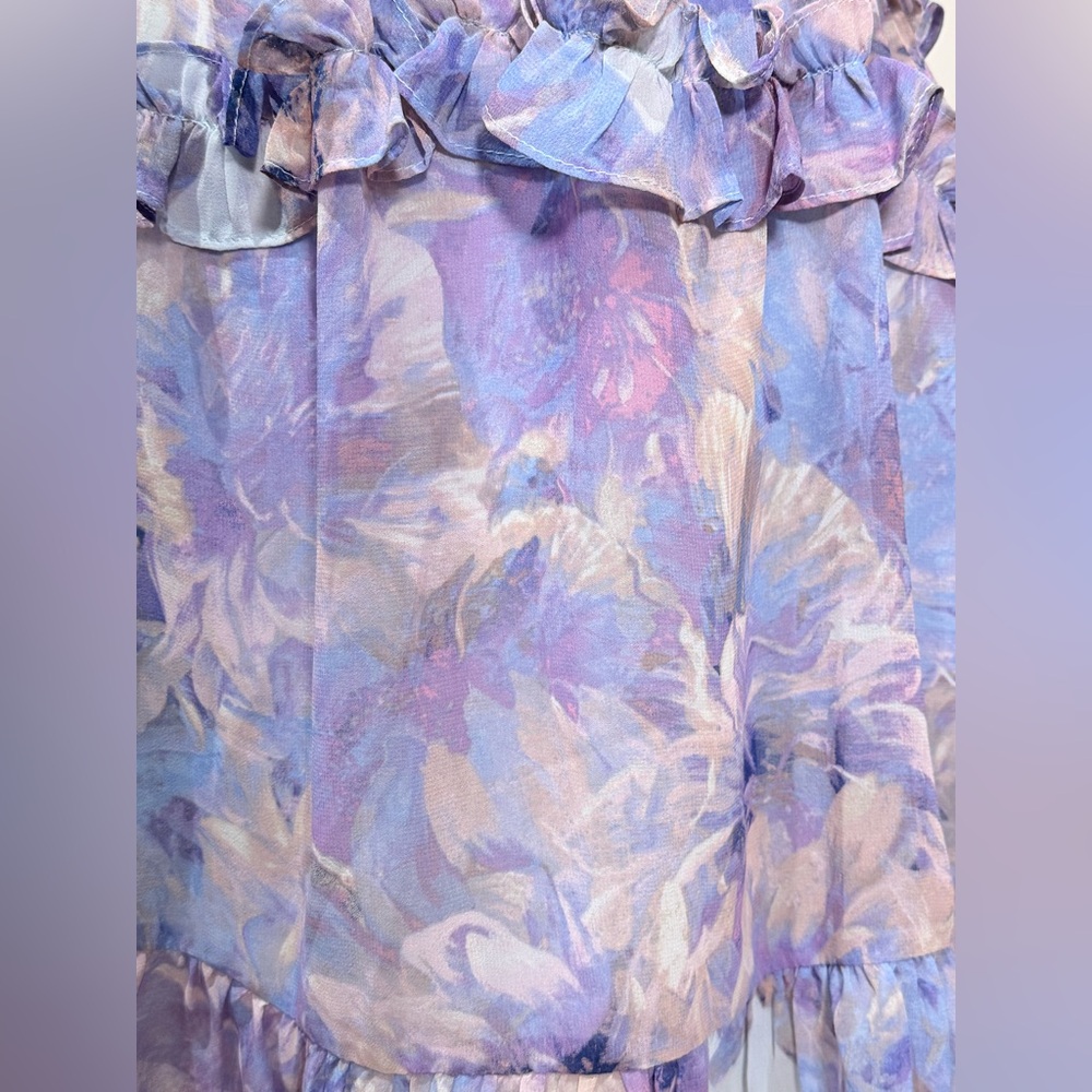 Privy Floral Cutout Ruffle Mini Dress in Purple Size Small - Picture 6 of 8